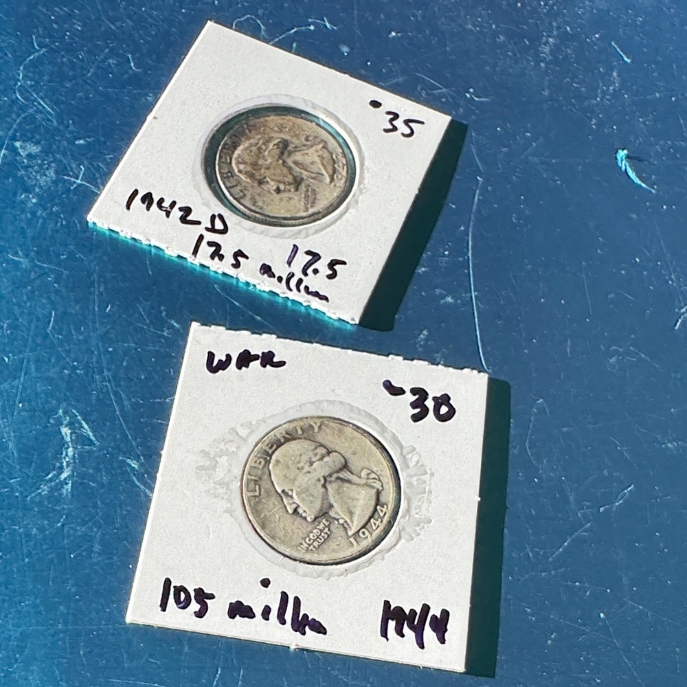Vintage Silver quarters 1942D and 1944 Coins Collection